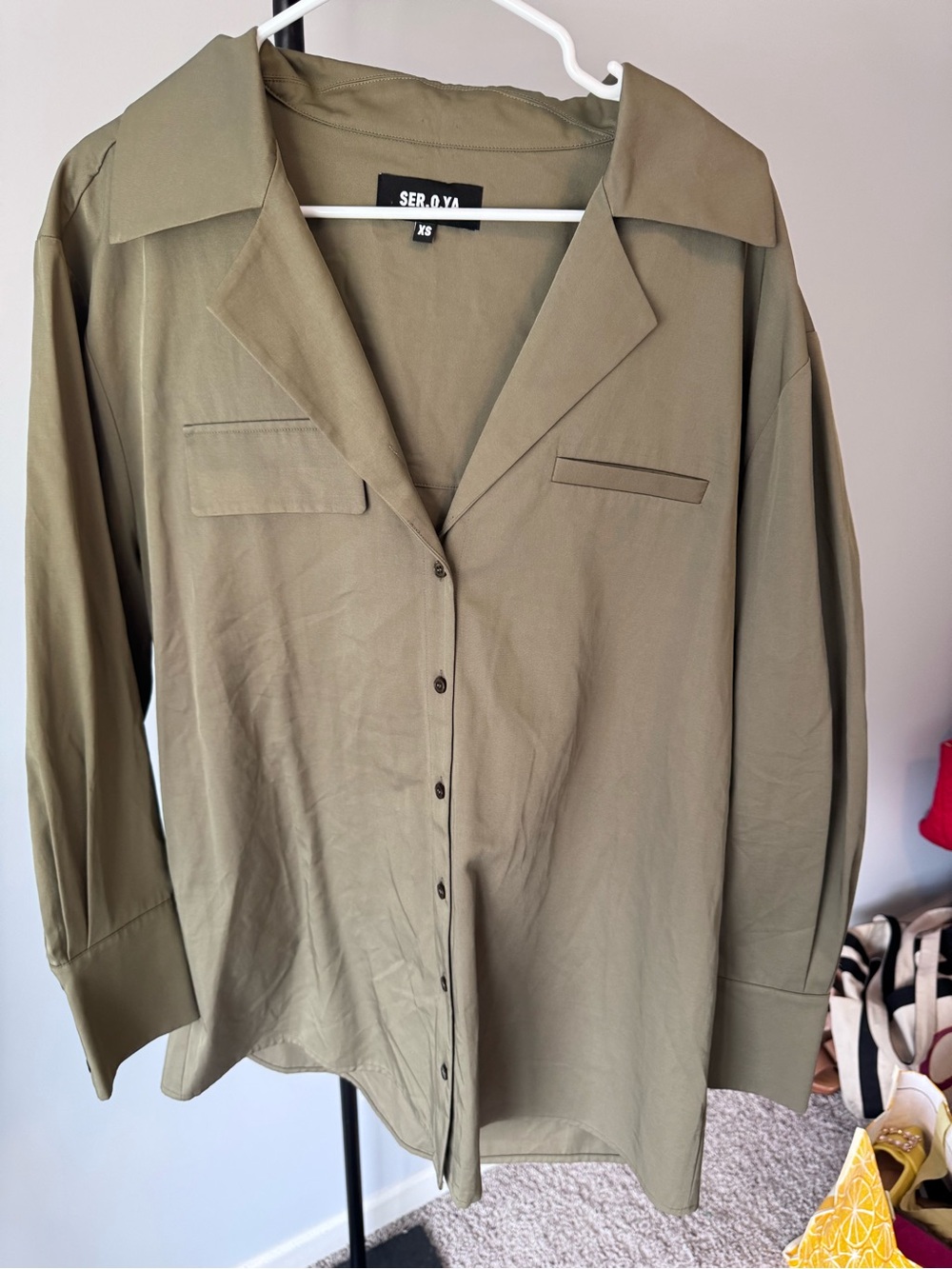 SER.O.YA Olive Relaxed Button-Up Blouse